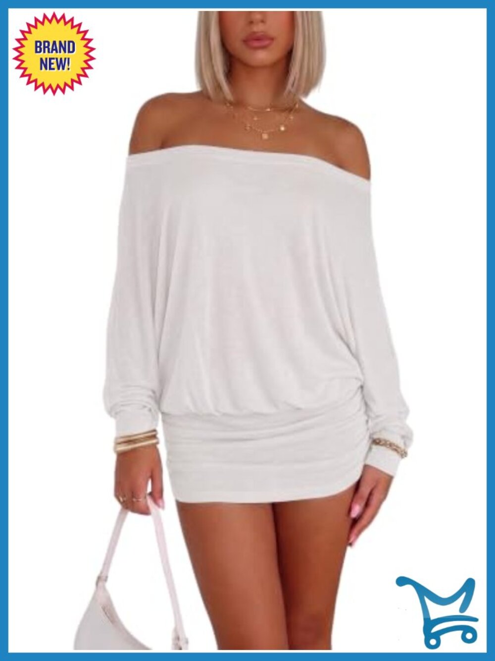 Y2K Off Shoulder Batwing Mini Dress Ruched Long Sleeve Party Dress